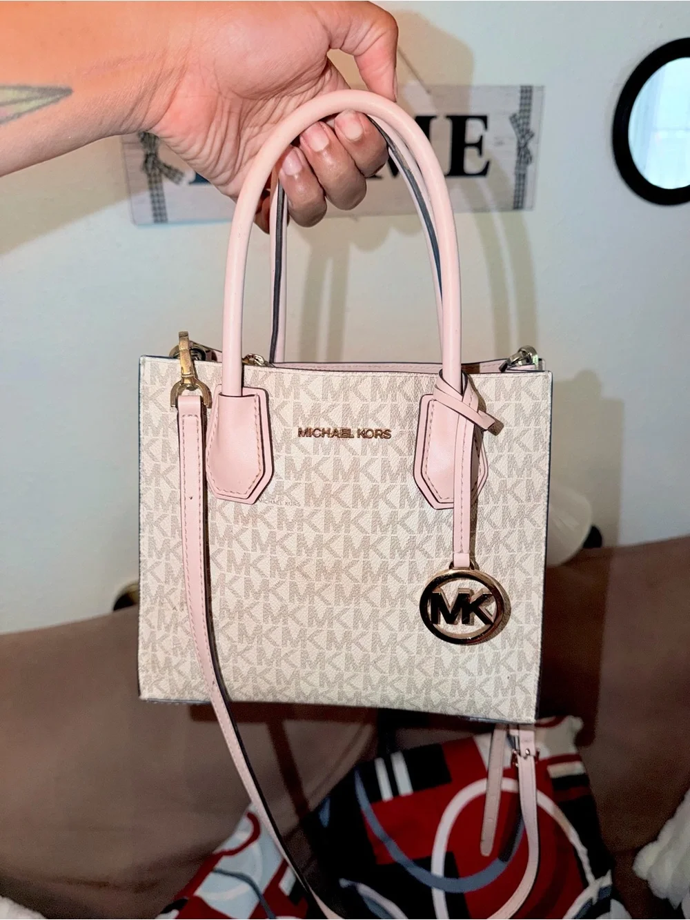 Michael Kors Pink and Vanilla Signature Satchel
